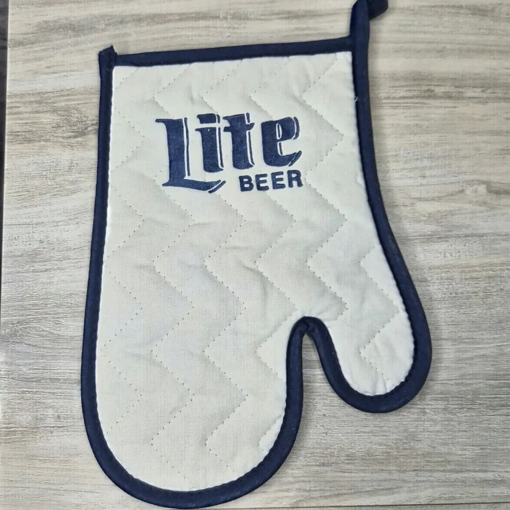 Vintage Miller Lite Beer Oven Mitts Pair Quilted BBQ Grill Promo Barware 80s 90s